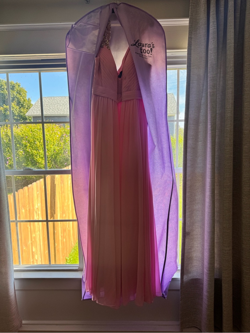 Aura Blush Pink Pleated Chiffon Prom Gown